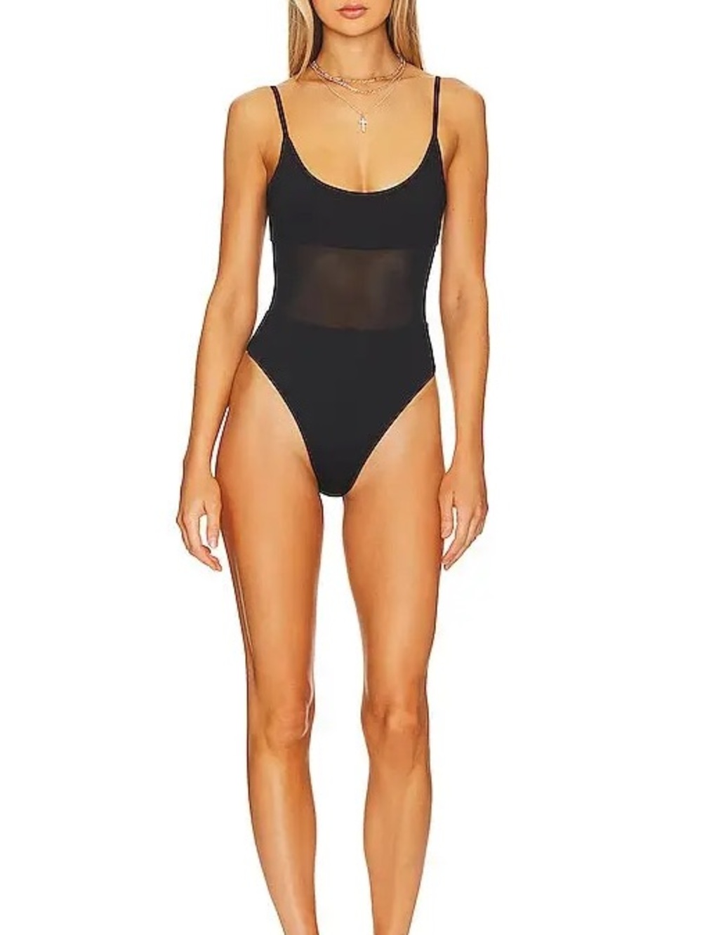 WeWoreWhat Black Mesh-Inset Scoop One-Piece Swimsuit